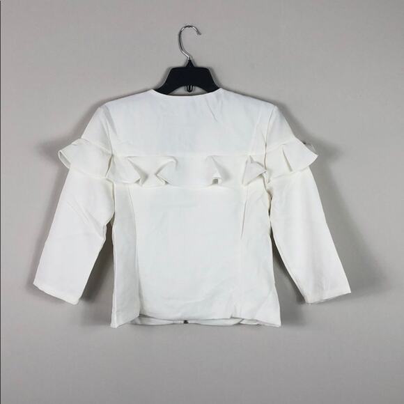 Lightweight Ruffle Jacket Ivory Zip Up - Picture 5 of 9